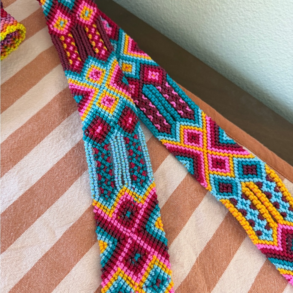 Handmade Woven Crossbody Strap - Bright Turquoise, Magenta & Yellow